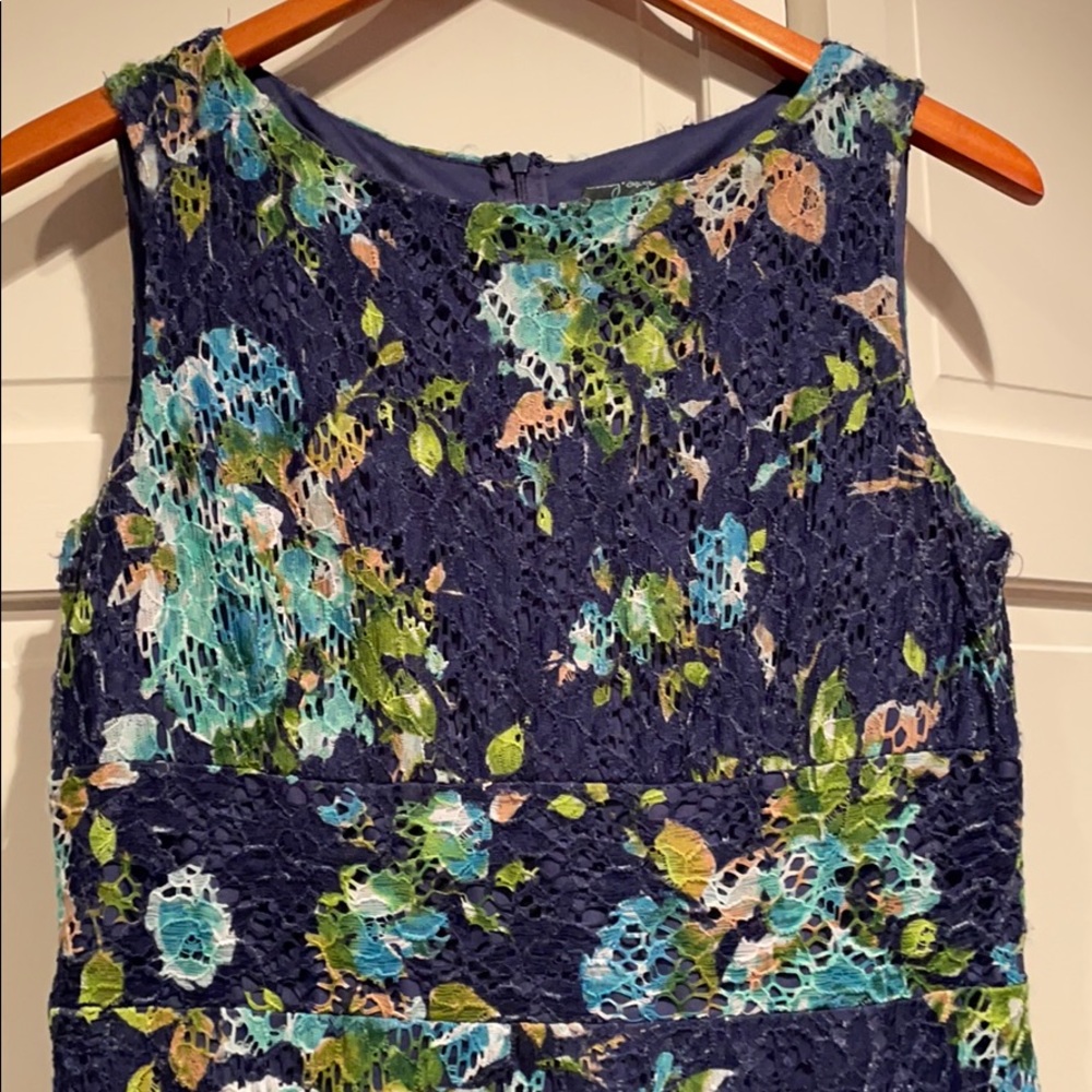 Pretty Navy Lace Dress w/ Vibrant Floral Design - Picture 2 of 7